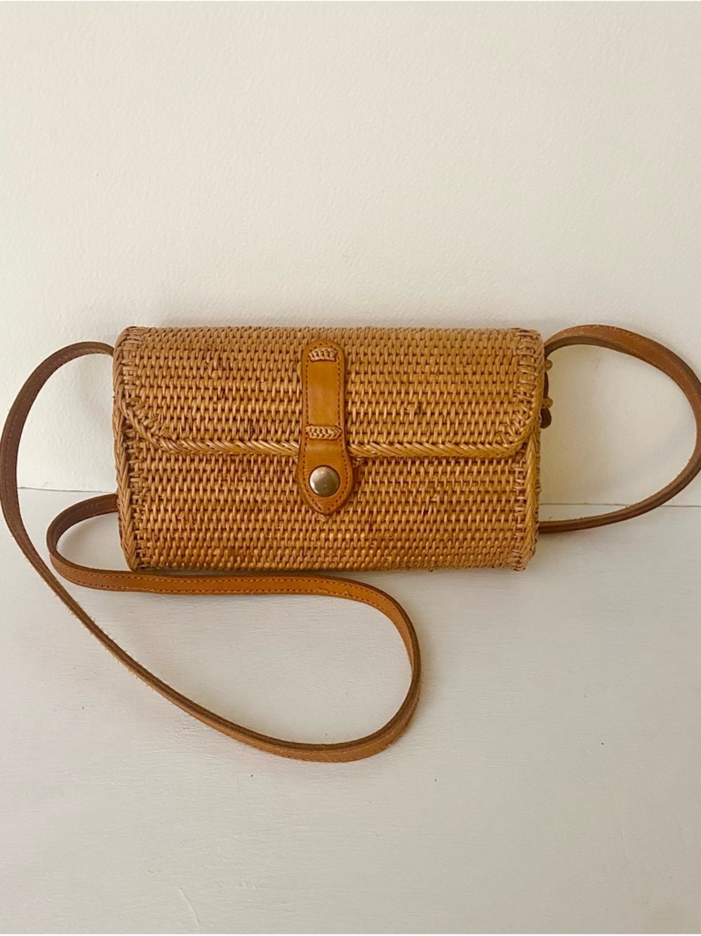 Street Level handmade Woven rattan structured Crossbody Bag in Tan